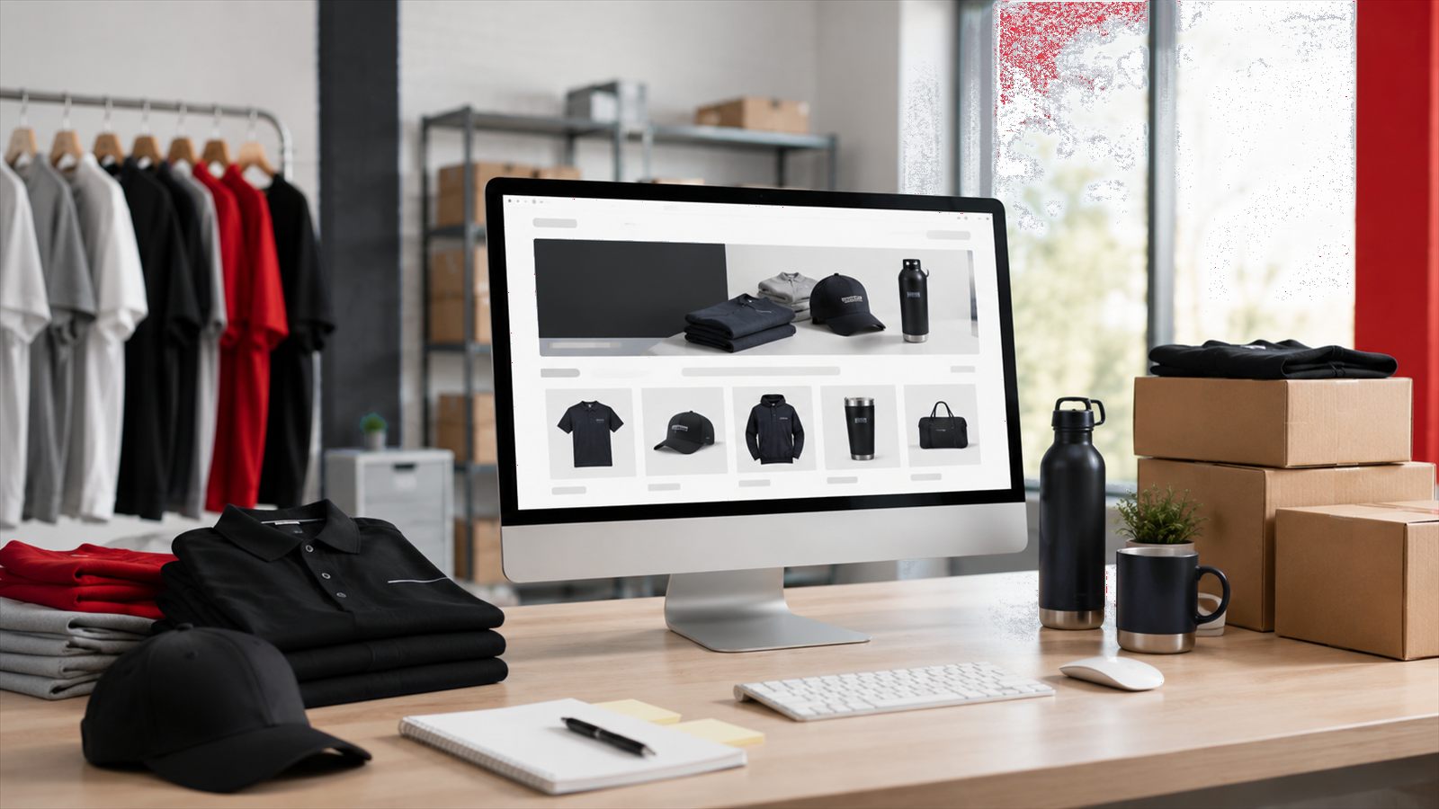 A custom online company store on a desktop computer