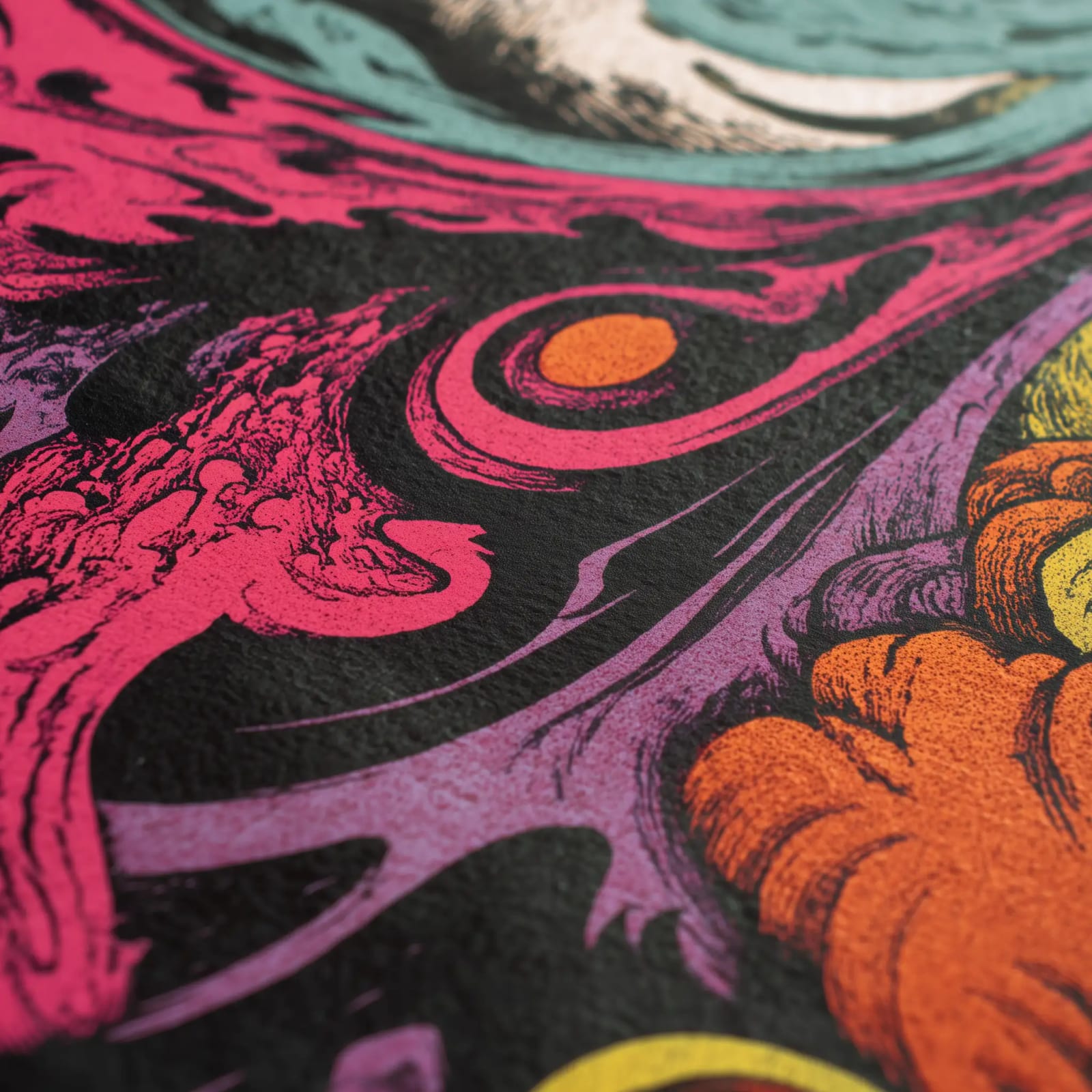 Close-up of a multi-color screen print
